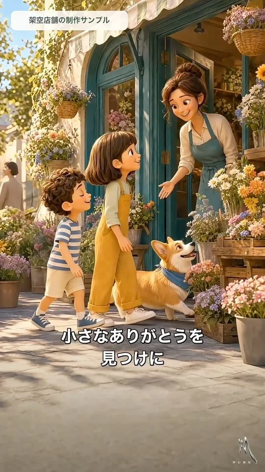 花屋をアニメ風に描いた架空店舗の制作サンプル